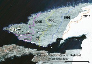 Glacier retreat near Palmer Station, Antarctica. (US Antarctic Program)