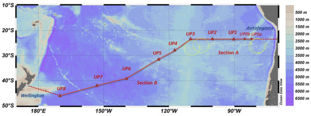 The cruise track and sampling stations for the FS Sonne.