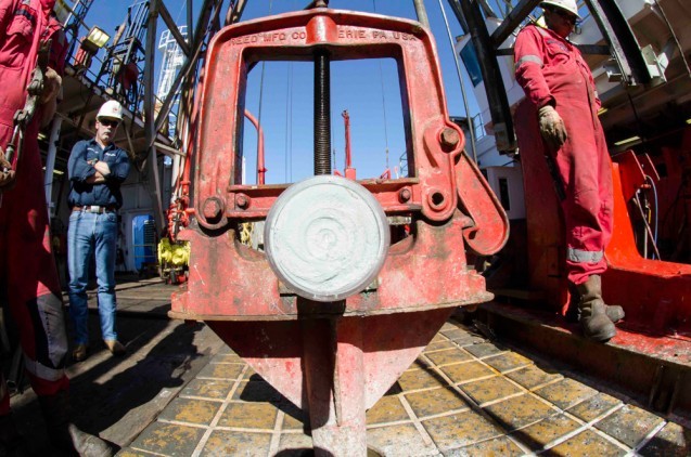 The end of fresh core, just brought aboard the JOIDES Resolution. Photo: Tim Fulton/IODP