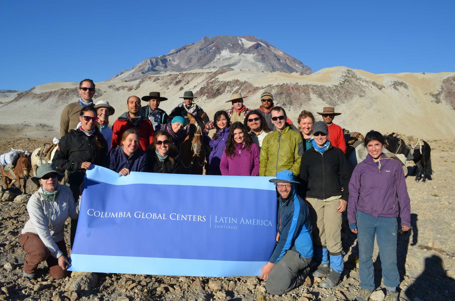 Near the foot of Descabezado Grande, a group shout-out to the Columbia Global Centers, which facilitated the expedition.