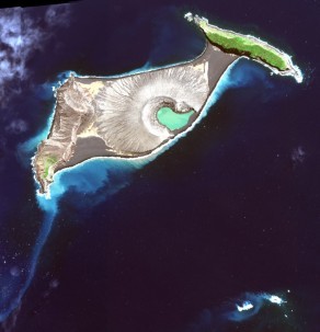 A satellite view of the new island. Photo: NASA