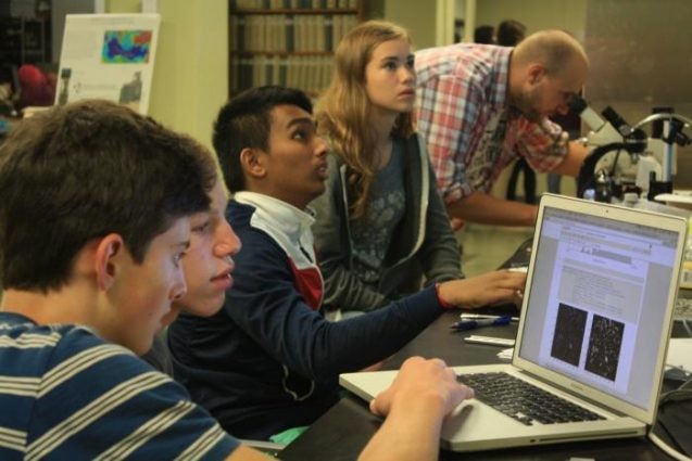 Four interns worked with Billy D’Andrea in Lamont’s Core Repository this summer. From left: Evan Lipton, Addison Bent, Siddhartha Das, Rebecca Holt and Billy D’Andrea. Photo: Rebecca Fowler