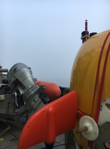 The autonomous underwater vehicle (AUV) Sentry in the morning fog. Photo: Bridgit Boulahanis