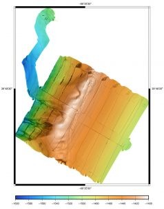 At sea, the scientists get a preliminary look at the seafloor's bathymetry. Processing the data will further refine the view.