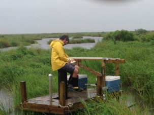 Don sits on well 1 to see how much motion the compaction meter will pick up.