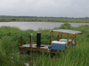 Structure at Well 1, the deepest one, with the temporary solar panel and electronics.