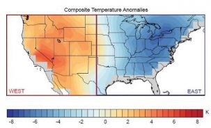 Near surface temperature anomalies for winter dipole events occurring between 1980 and 2015. From Singh, et al., 2016