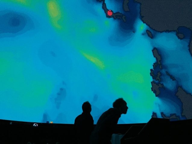 Ben Holtzman and the Seismic Sound Lab take viewers on an entirely new sensory experience to see, hear and feel earthquakes from a vantage point inside the planet. Their SeismoDome show returns to Hayden Planetarium on Nov. 19, 2016, with a preview at Lamont-Doherty Earth Observatory Open House on Oct. 8.