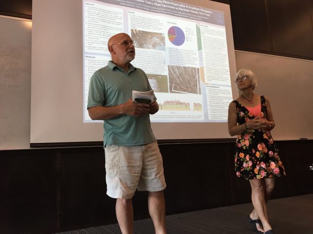 Bob Newton, winner of Lamont-Doherty Earth Observatory’s 2016 Excellence in Mentoring Award, joins Susan Vincent in introducing student presentations from the Secondary School Field Research Program.