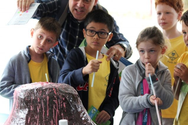 Future scientists in the Lamont Open House crowd got to create human-powered volcanic eruptions, too.