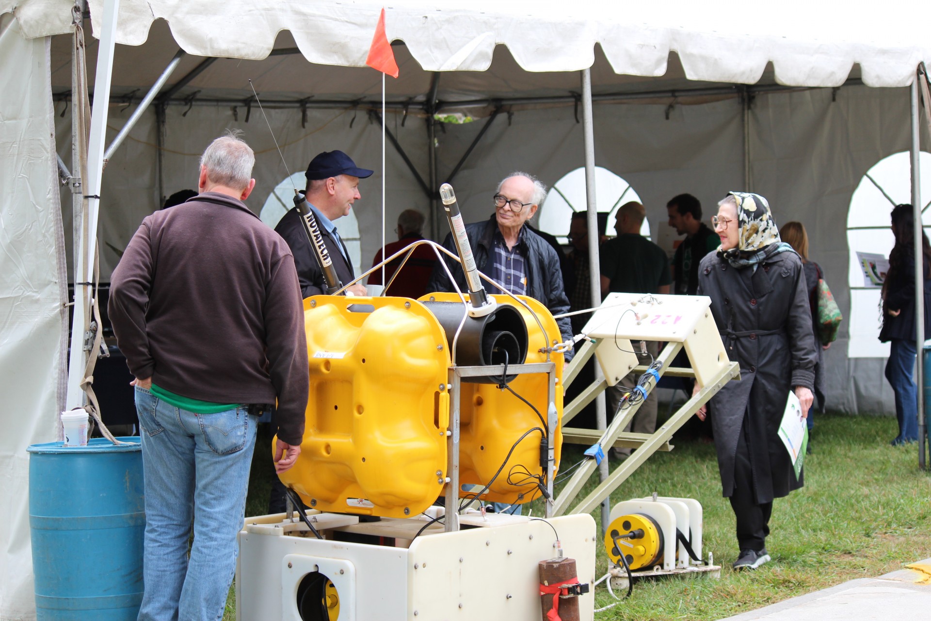 Lamont's modern seismic equipment was also on display. We build ocean bottom seismometers like this one that are used all over the world to monitor movement beneath the seafloor. Open House 2016