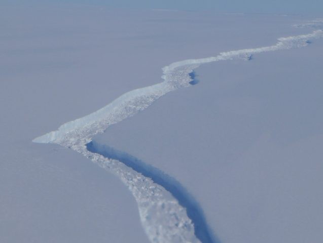 Crack in the Larsen C Ice Shelf that continues to spread, even in the winter months. (Photo M. Turrin) 