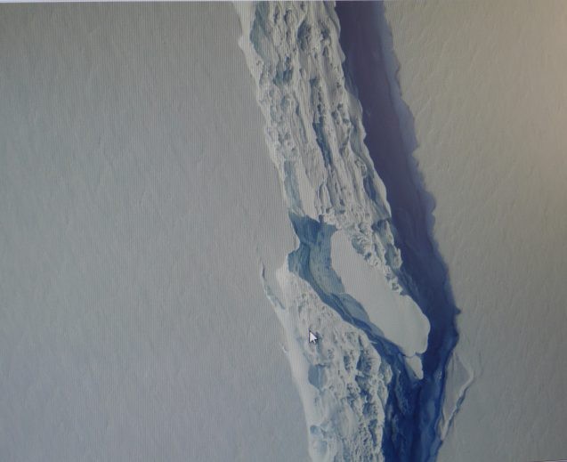 Section of the deep crack in the Larsen C ice shelf. (Digital Mapping System from the IceBridge Project.)