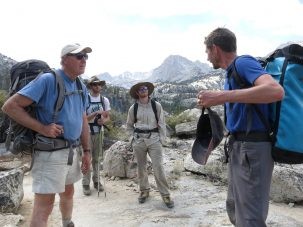 From left, Scott Mensing, Adam Hudson, Ben Hatchett and Aaron Putnam. Their work took them high into the John Muir Wilderness area. No power tools allowed: All of the rock sampling was done by hand chiseling and drilling.