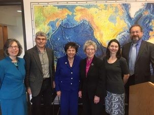 Researcher Sheean T. Haley of the Lamont-Doherty Earth Observatory, second from right, spoke about the importance of pursuing climate science at a press conference held at Lamont by U.S. Rep. Nita Lowey, third from left. Photo courtesy WAMC