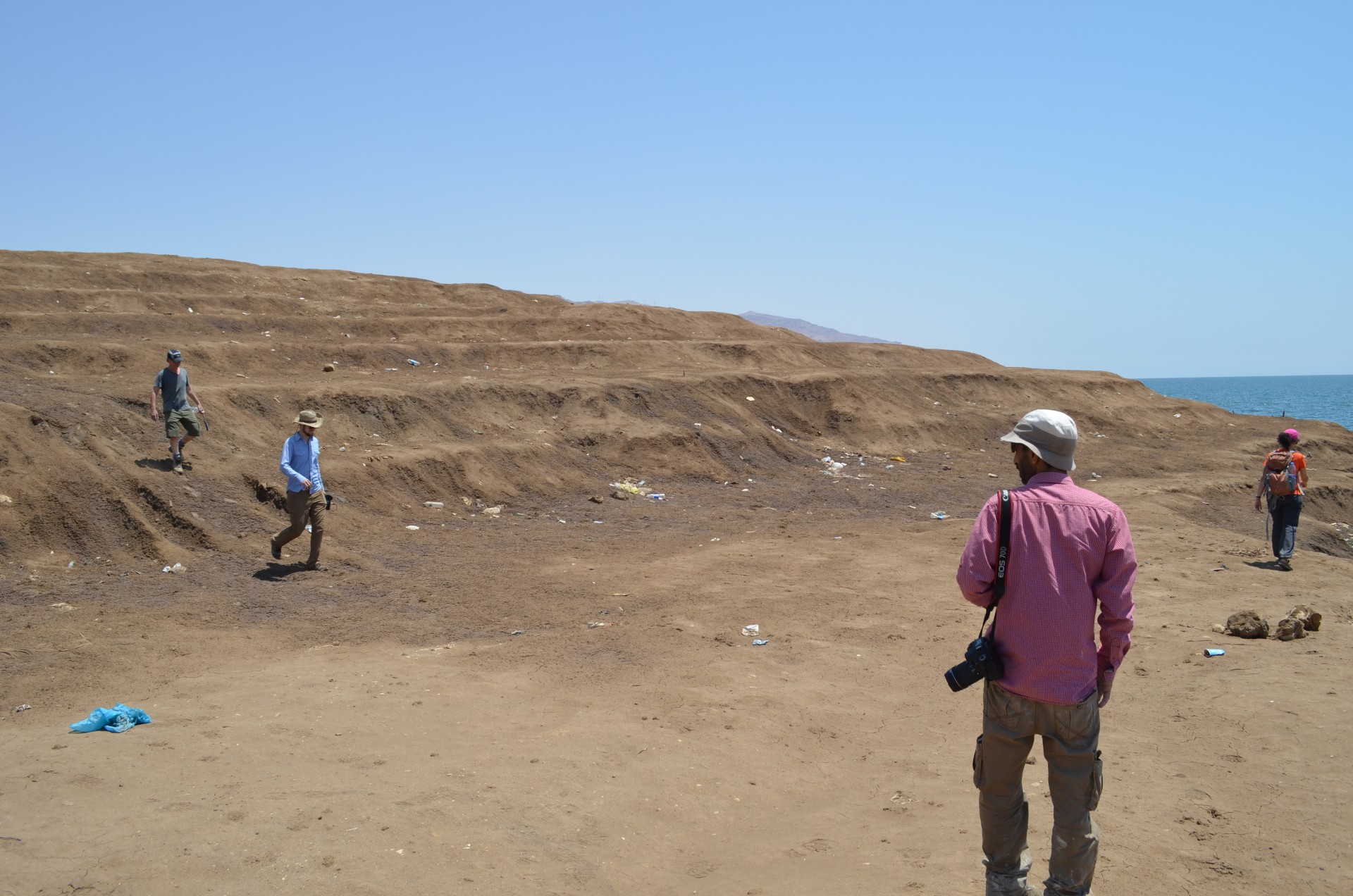 Due to warming climate and overuse of water from surrounding areas, the level of the Dead Sea is plummeting. In Jordan, the teams descend giant stair steps to the beach--each step marking a yearly drop of about three feet.