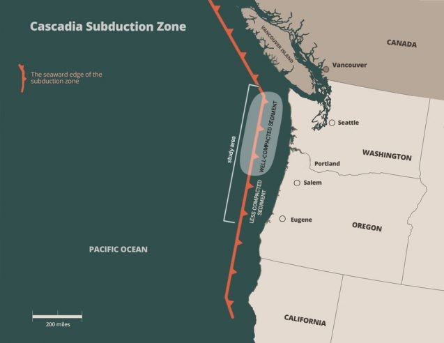 Researchers have discovered a region of highly compacted sediments that could increase earthquake and tsunami danger off Washington and northern Oregon. (Courtesy University of Texas Institute for Geophysics