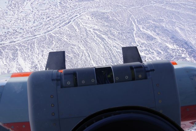 The Icepod instrument, with the radar blades shown along the front edge, is being used by the Rosetta project to view through the ice to understand the features and thickness. Photo S. Howard 