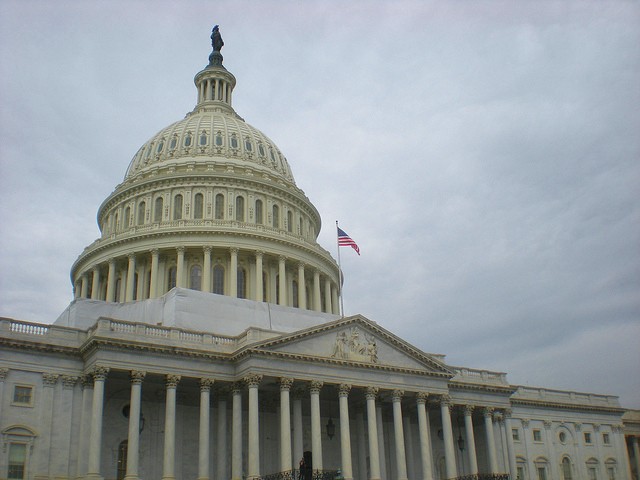u.s. capitol building with flag democracy