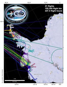 Map with flight lines of the Operation ICE Bridge 2009 Antarctic campaign.