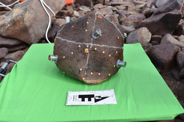 rock with sensors attached