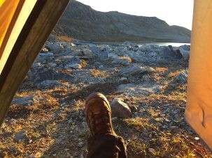 midnight sun in greenland landscape