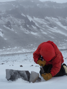 taking a sample at mullins glacier