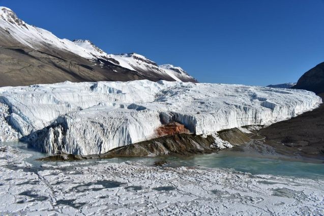 blood falls flow out from under glacier