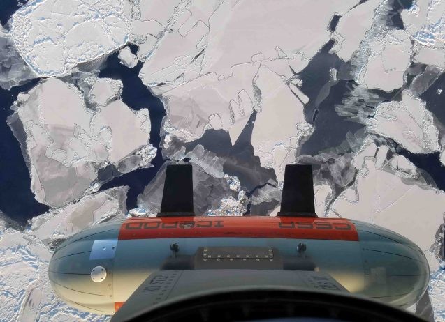 icepod over cracked sea ice