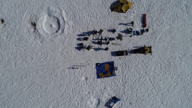 looking down on tents and people
