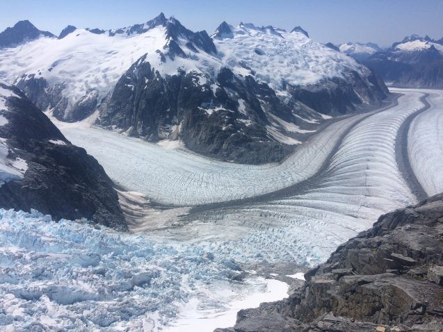 ripples in glacier flowing downhill