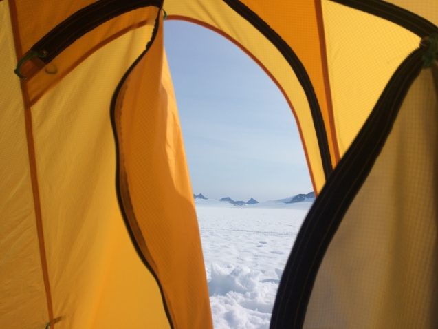 looking out of tent