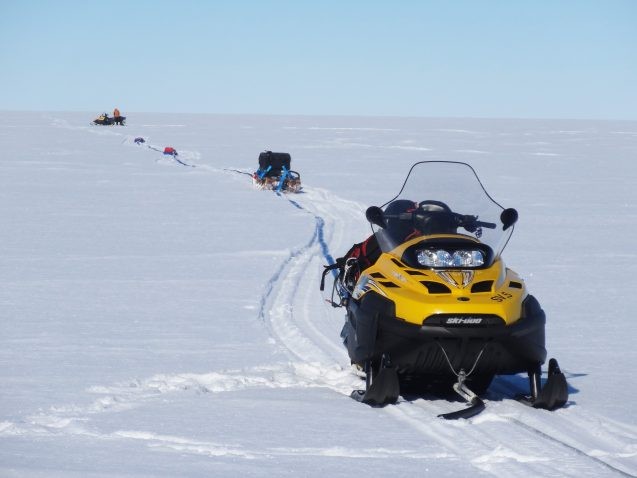 snowmobile drags radar across West Antarctic Ice Sheet