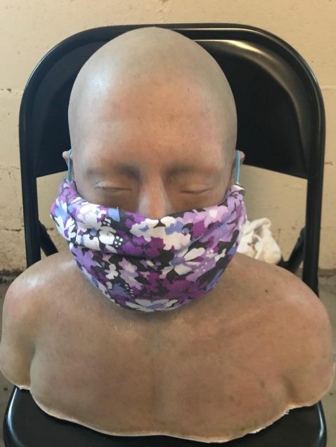 mannequin wearing homemade face mask