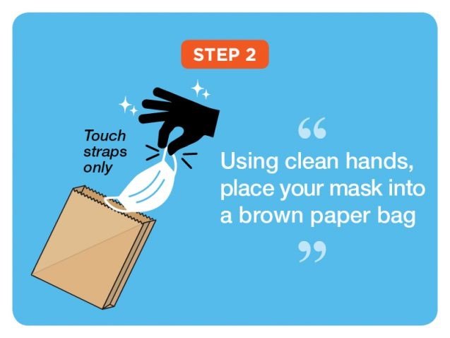 Step 2: Using clean hands, place your mask into a brown paper bag