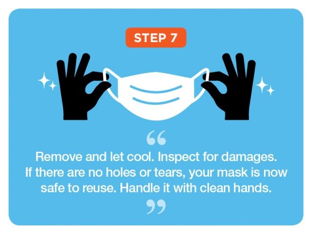 Step 7: Inspect for damages. If there are no holes or tears, your mask is now safe to reuse.
