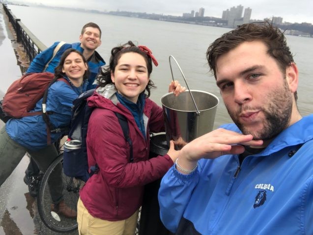 Students sampling the Hudson River at 96th Street.