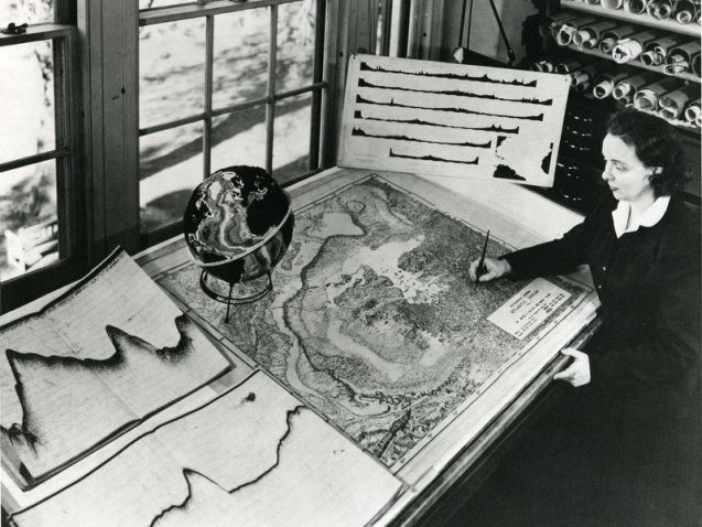 Marie Tharp with one of her maps