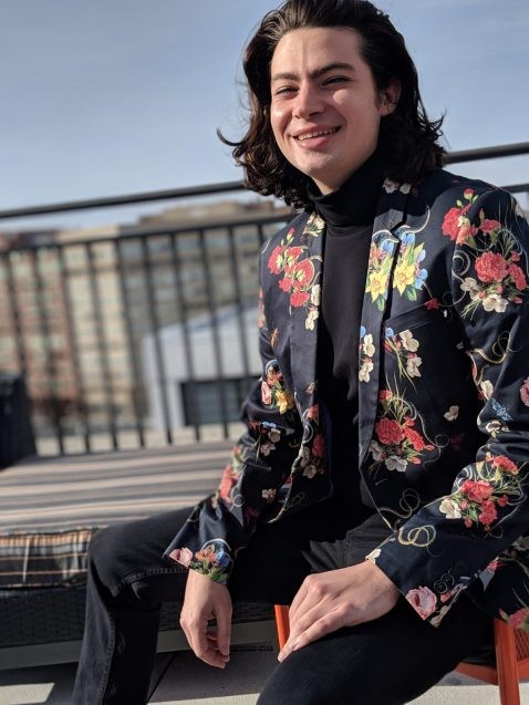 benjamin keisling in a flowered suit jacket