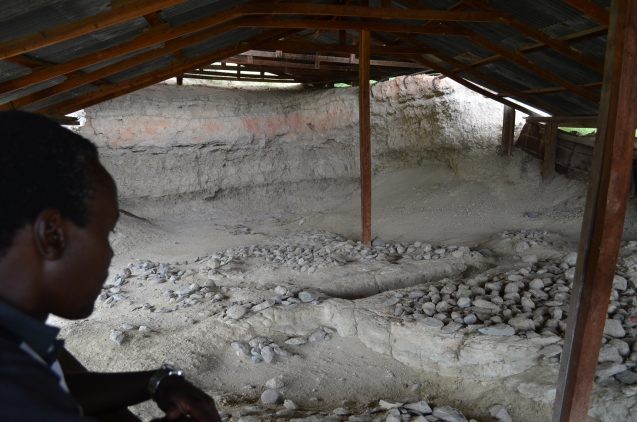 stone artifacts at archaeological site