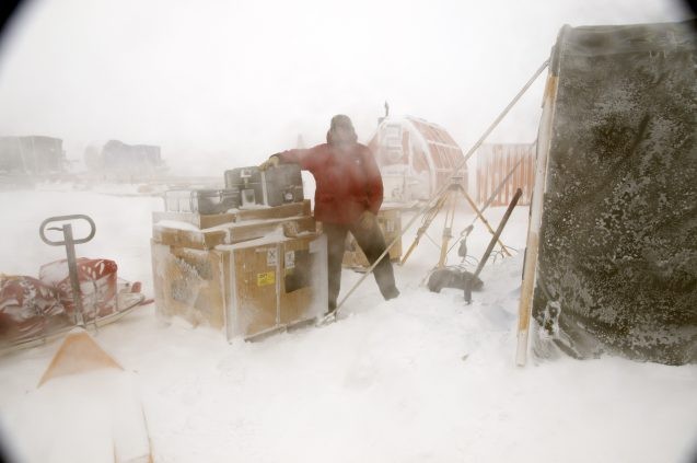 frearson checking boxes in antarctic camp