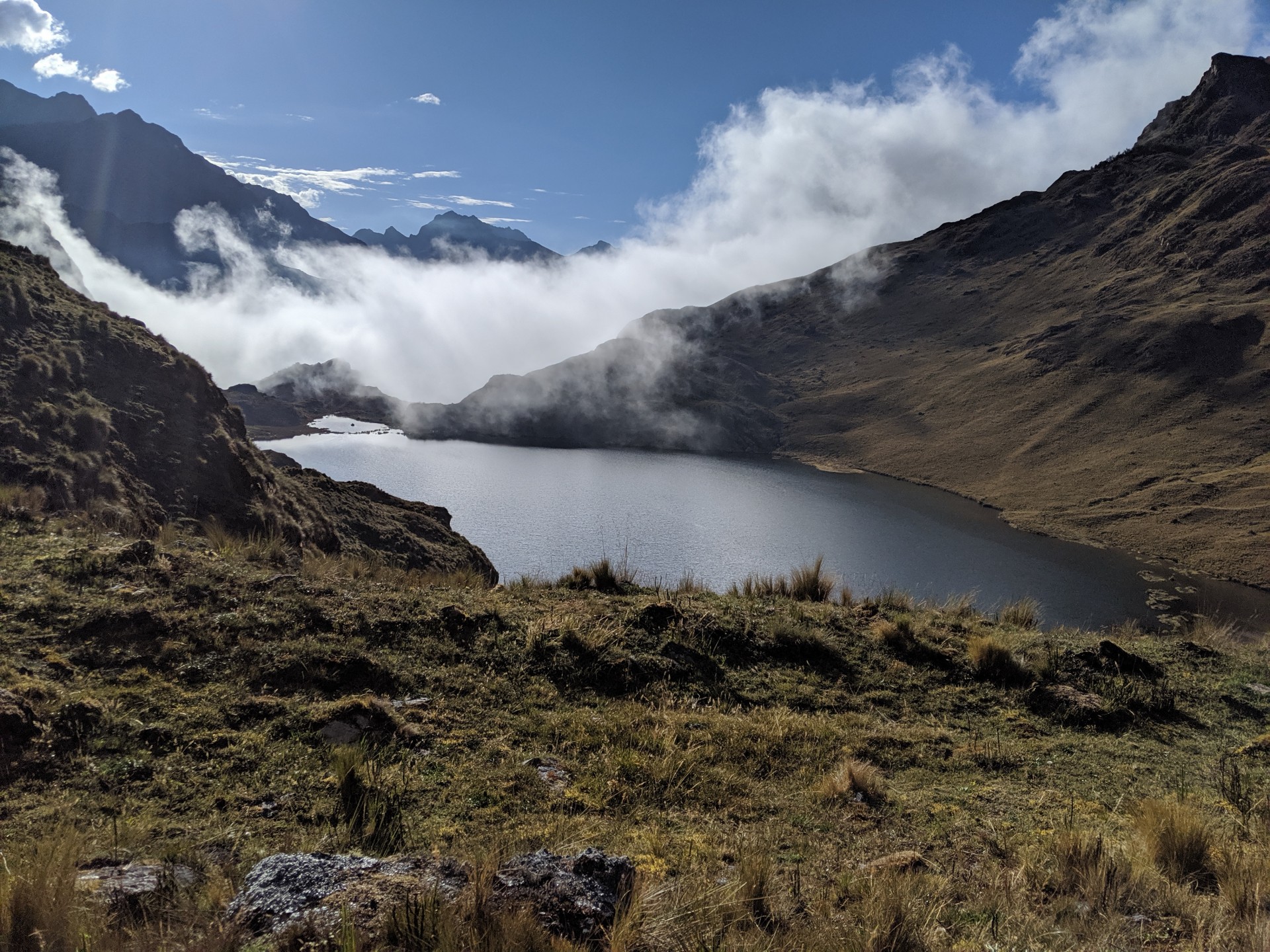 "Lago del Diablo," a hidden lake located at 4,200 meters in elevation near a tree ring sample site in northern Bolivia. Graduate student Rose Christine Oelkers is studying tree rings in Bolivia and Peru to <a href="https://andreu-hayles.ldeo.columbia.edu/people/rose-christine-oelkers">assess how tropical species are responding to environmental change</a>. Photo: Rose Oelkers Oelkers_2 - Rose Christine Oelkers