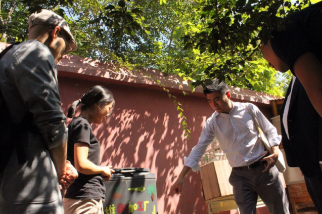 The research team visited the school compost site.