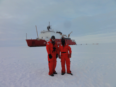 Tim Kenna is shown here on the right with Marty Fleischer on the left at the North Pole. Tim  worked with several groups of local students including  Pearl River High School A.P. Environmental Science Students and his son's fourth grade class at Upper Nyack Elementary School. 