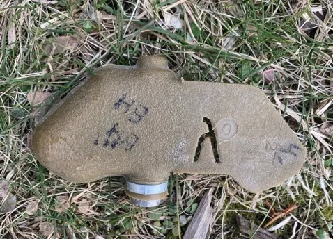 A Russian-made PFM-1 land mine. Dropped from the air in large batches, the mostly plastic devices are filled with explosive liquid. Many children, thinking they are toys, have picked them up and been killed or maimed. Credit: Jasper Baur