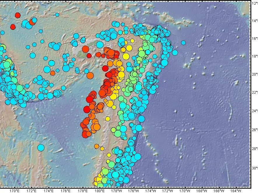 Map of earthquakes using GeoMapApp
