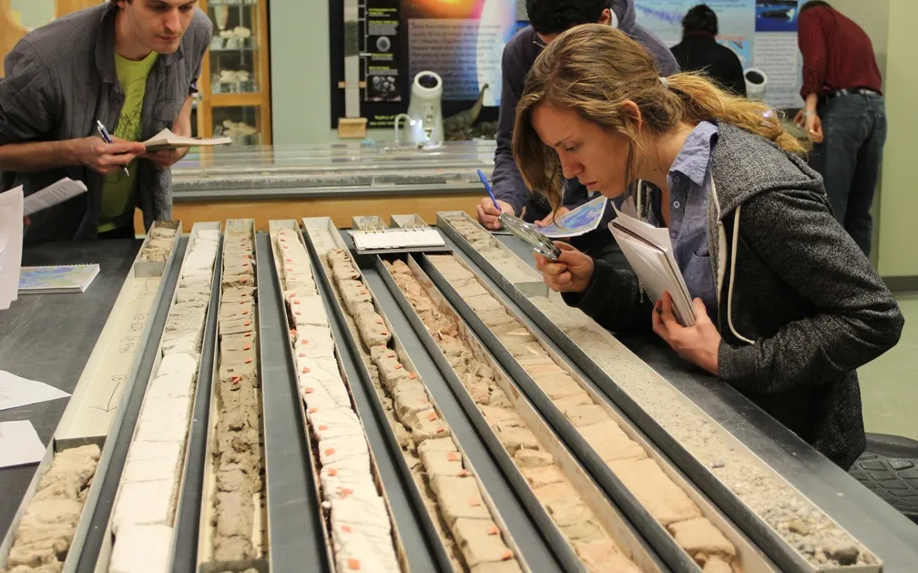 Sedimentology students examine sediment cores in the LDEO Core Repository.