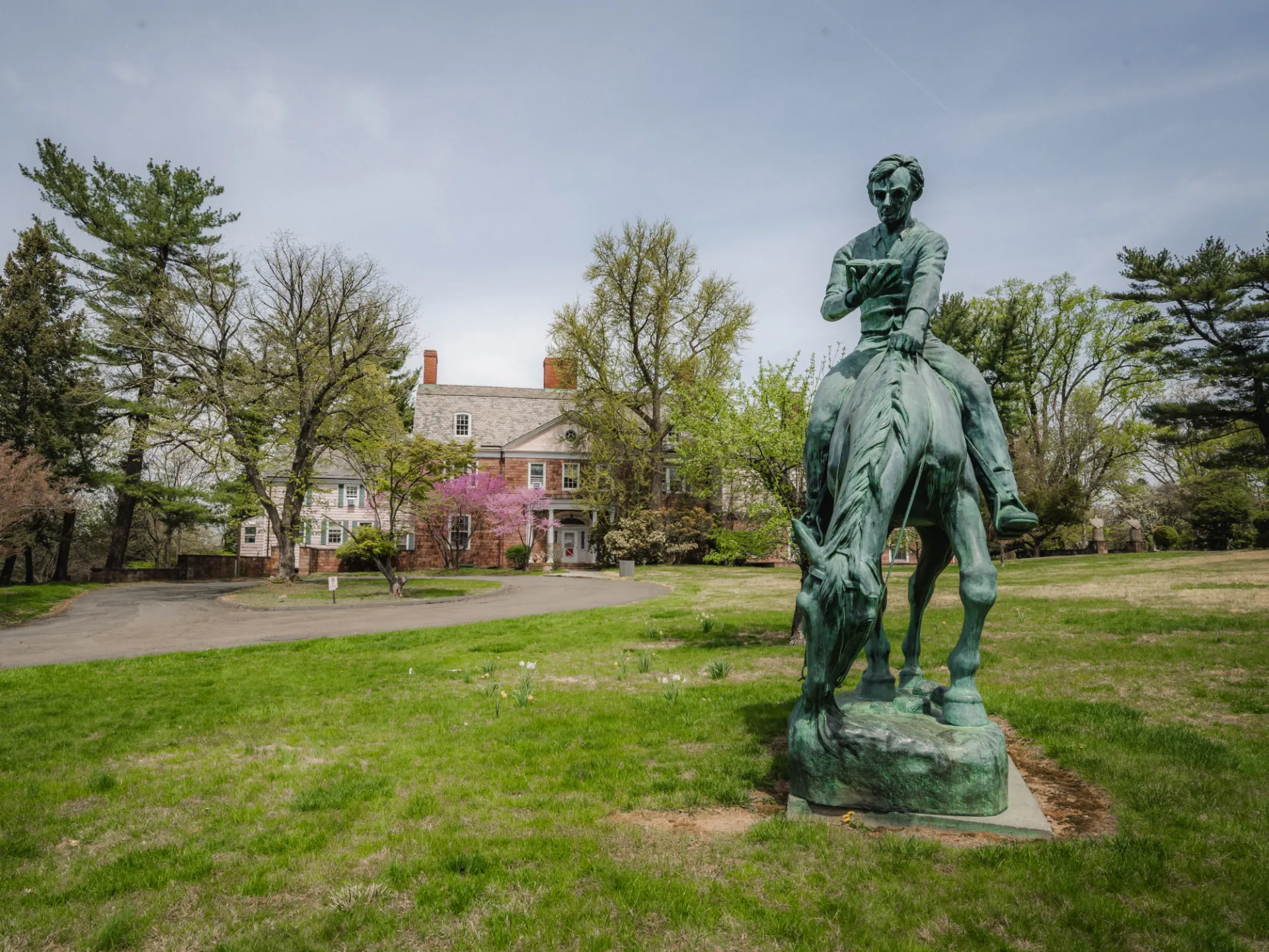 Bronze Equestrian Lincoln (Lincoln the Itinerant Lawyer) by American sculptor Anna Hyatt Huntington on the lawn outside Lamont Hall on Lamont-Doherty Earth Observatory campus in Palisades, NY.