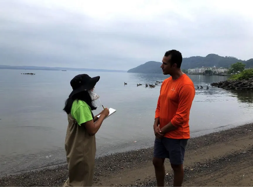 The founder of Hudson Valley Watersports, Gio Rodriguez, is committed to engaging people in the outdoors through connecting people to the water through bringing people out onto the river. He collaborated with the Haverstraw Youth Center to clean up trash that was left on the beach at Emeline Park in Haverstraw, and then took the youth out on the river to experience the Hudson first hand. 