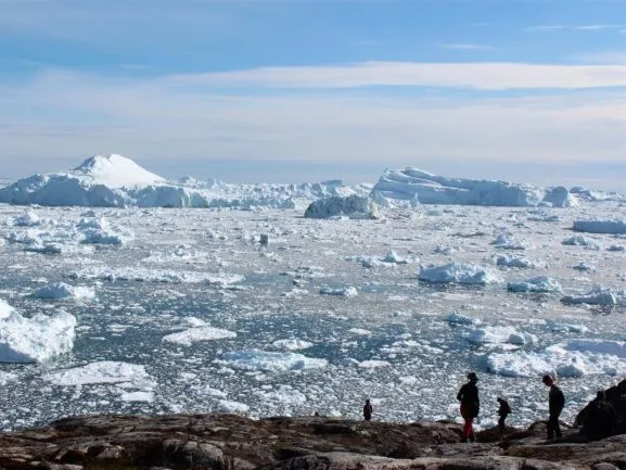 Ice melange and icebergs from Ilulissat Glacier of the Greenland ice sheet in 2015. Credit: Liss Marie Andreassen